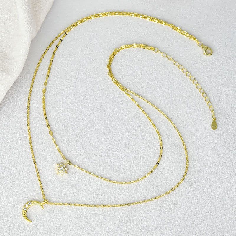 image-Qibao S925 Silver Star Moon Necklace for Women - 41-50cm