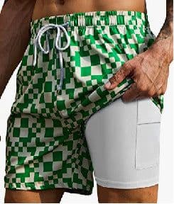 image-Men's 3D Print Swim Trunks - 2 Pack Quick Dry Stretch Shorts with Compression