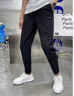 image-Men's Casual Pants - Black Straight Fit High Elastic