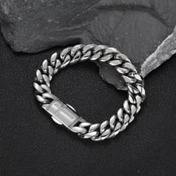 image-Stainless Steel Cuban Chain Bracelet - Gold 12mm Zircon