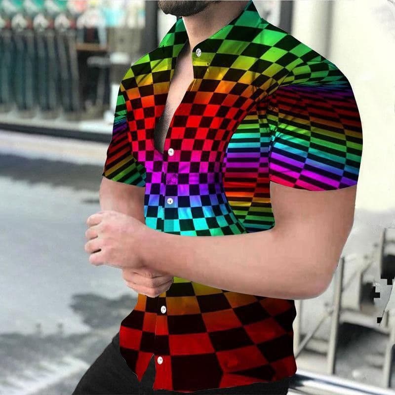 image-2022 new Amazon cross-border men's shirt 3D digital vortex short-sleeved shirt men's beach independent station shirt
