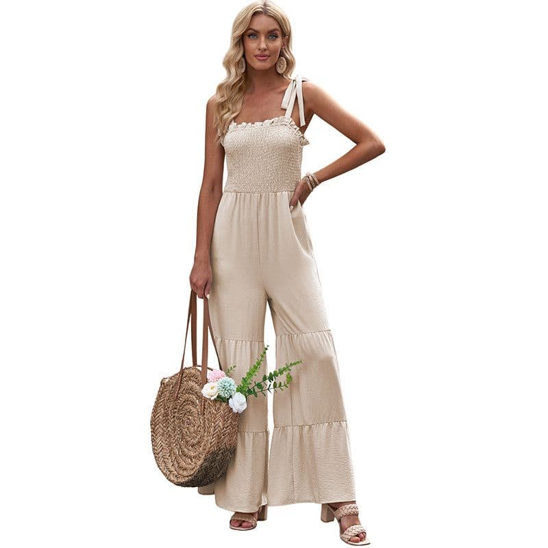image-Shi Ying Tie Knot Wide Leg Jumpsuit Sleeveless Apricot