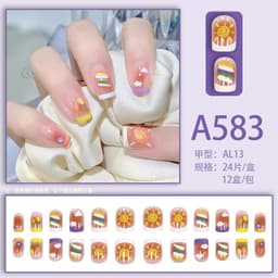 image-Winter fresh and simple pure lust style bride dance wear nails rainbow love rose fake nails wholesale