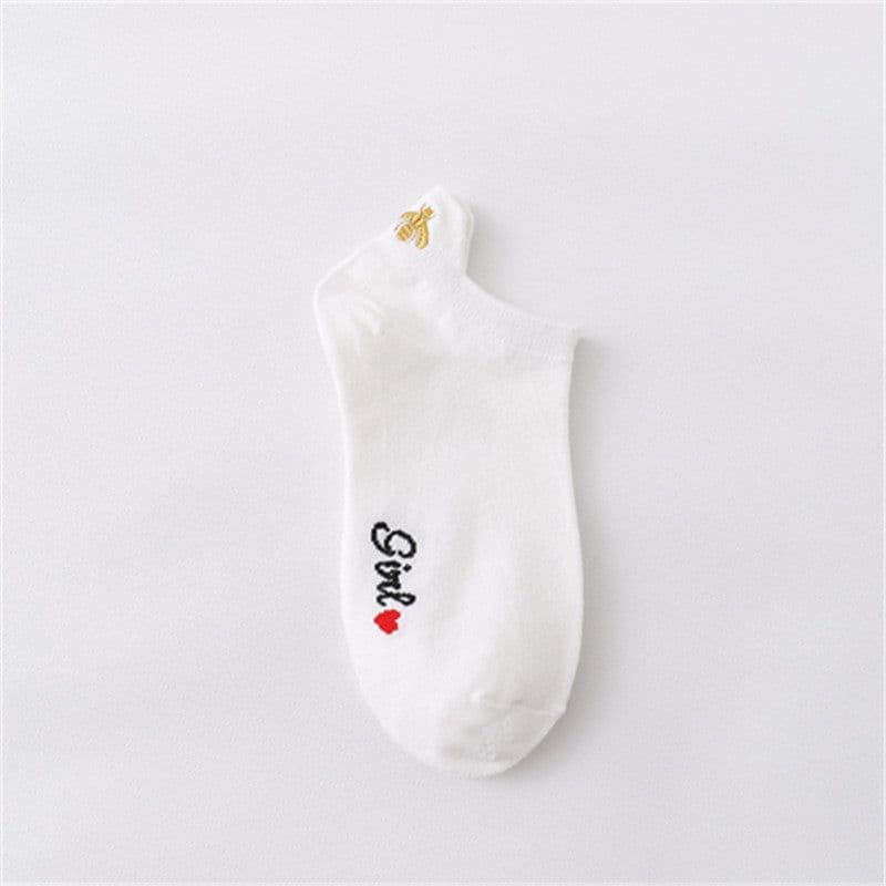 image-Women's Cotton Boat Socks - Embroidered Heart Khaki
