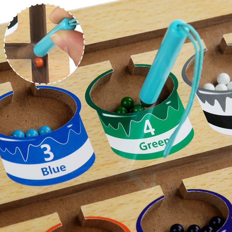 image-Wooden Magnetic Counting Color Sorting Game for Kids, 27.6x20.6x2.6cm