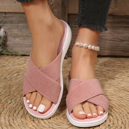 image-2023 new large size foreign trade women's shoes cross solid color casual thick bottom cross-border women's foreign wear slippers female hyn