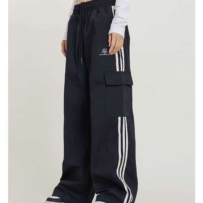 image-Straight Leg Pants - Green Cotton High Waist Casual