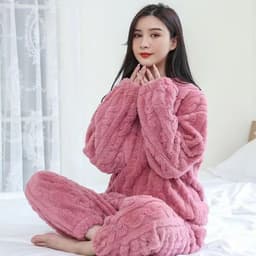 image-2023 Winter Solid Color Jacquard Uniform Warm Suit for Men and Women Comfortable Cotton Velvet Thickened Warm Home Clothes Suit Pajamas