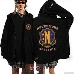 image-2023 Addams Family Wednesday cos clothing wednesday sweatshirt for men and women black zipper hoodie men's clothing