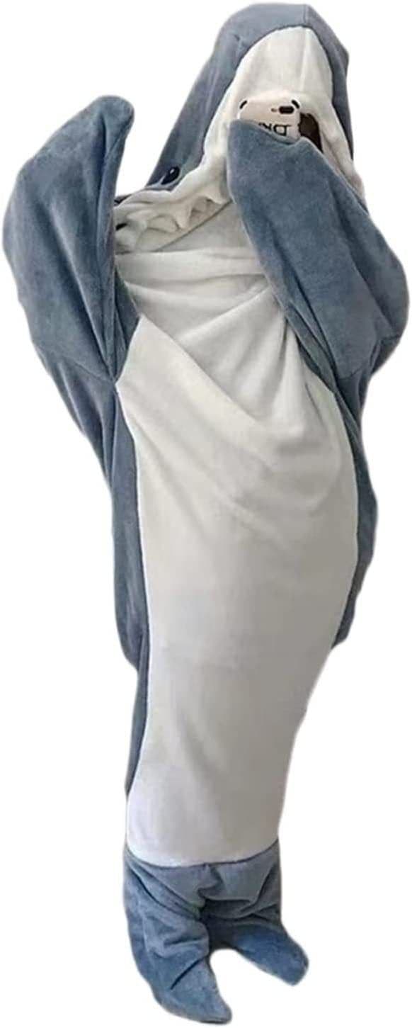 image-Shark Blanket Hoodie - Soft Flannel Wearable Sleeping Bag