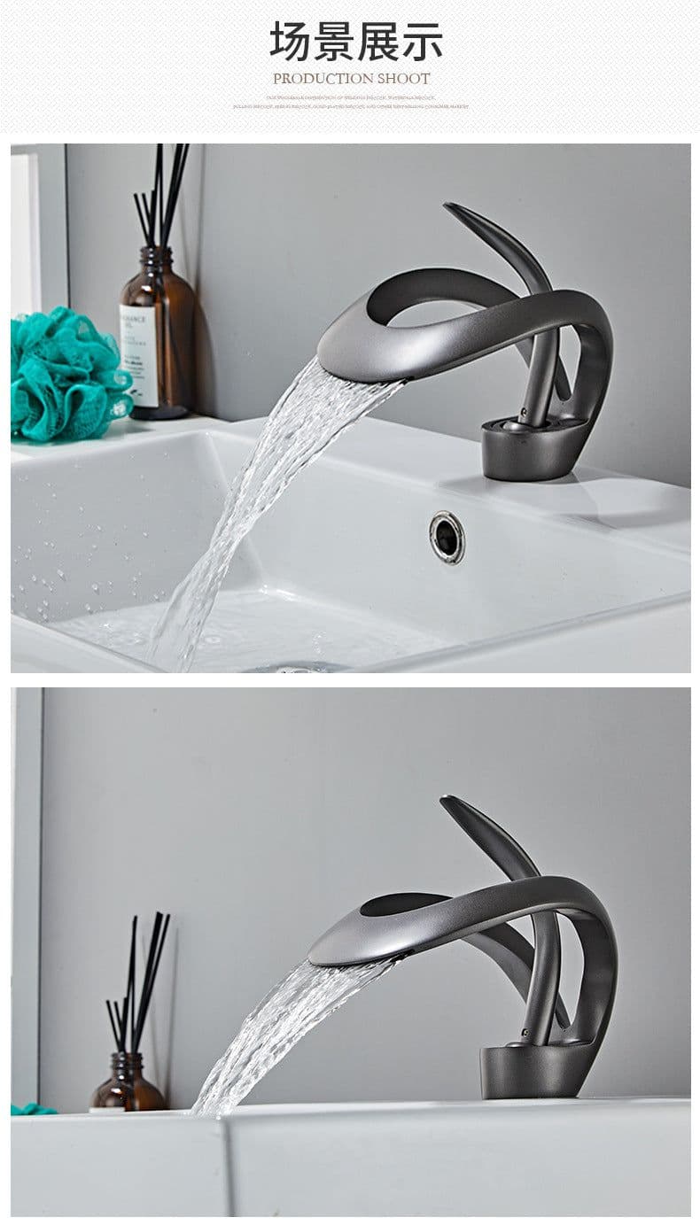 image-Ashani Copper Waterfall Basin Faucet - Hot/Cold Luxury
