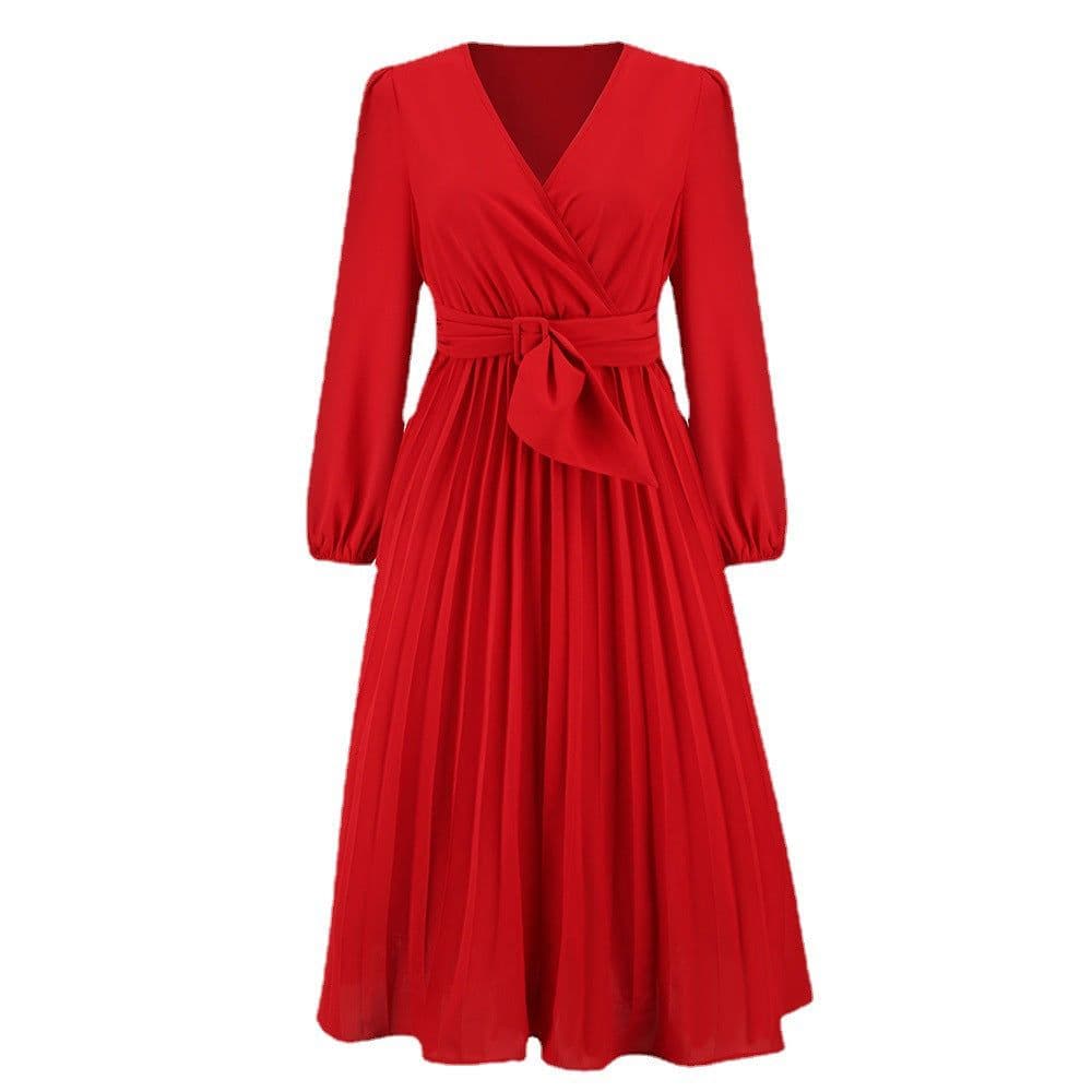 image-Elegant 2023 Long-Sleeved V-Neck Dress - High Waist Blue XXL