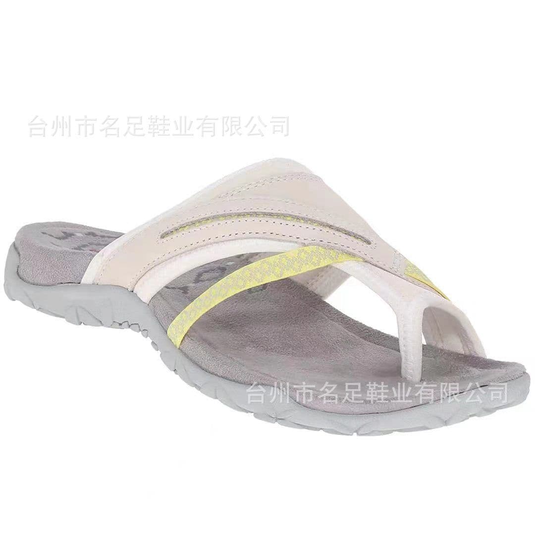 image-Summer women's shoes 2021 new European and American comfortable thong flat sandals women's color matching sandals and slippers for outerwear