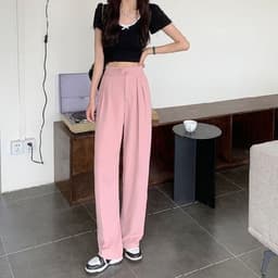 image-Women's High-Waist Wide-Leg Pants - Pink Polyester