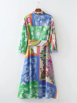 image-Digital Satin Floral Long Skirt - High Waist L