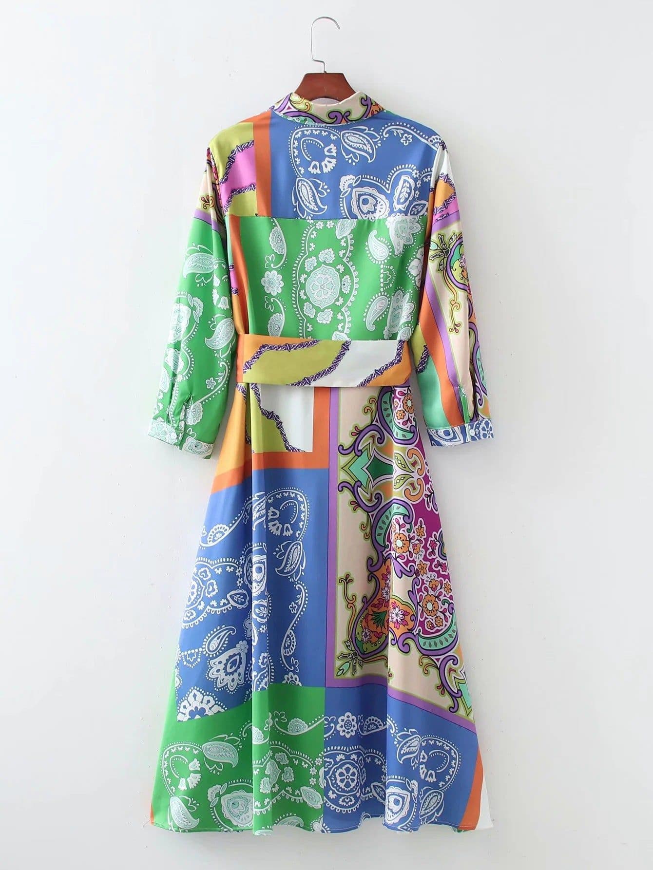 image-Digital Satin Floral Long Skirt - High Waist L
