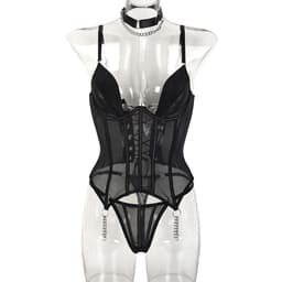 image-Sexy Mesh Fishbone Shaper Jumpsuit - Black, L, Imported