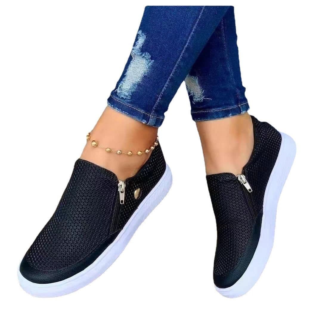 image-Casual Fashion Flat Zipper Sneakers 36-43 - Spring/Autumn 2023 Gold Black White