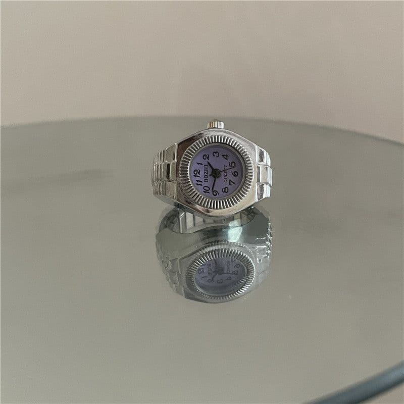 image-European Fashion Punk Watch Ring - Couples Mini Clock, Elastic, Retro (65 characters)