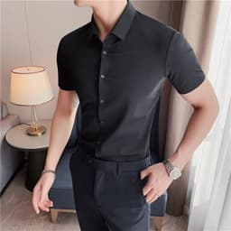 image-Men's Long Sleeve Shirt - Dark Gray Cotton Slim Fit