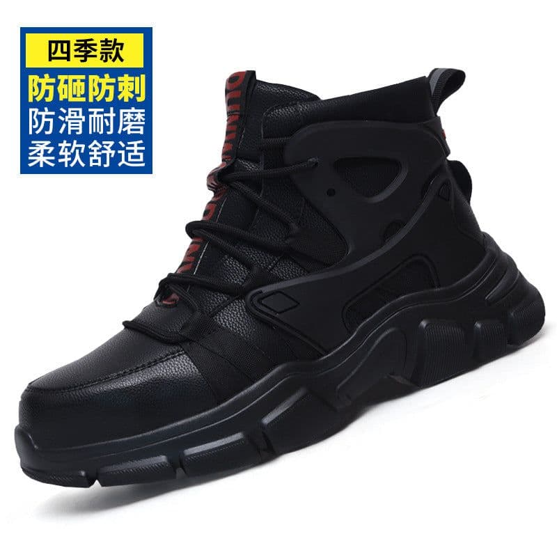image-Woerdun High-Top Safety Shoes - Black Microfiber, 37, Anti-Smashing, Waterproof