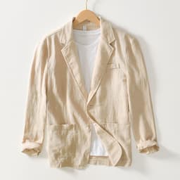 image-Men's 100% Linen Suit Jacket - White Casual
