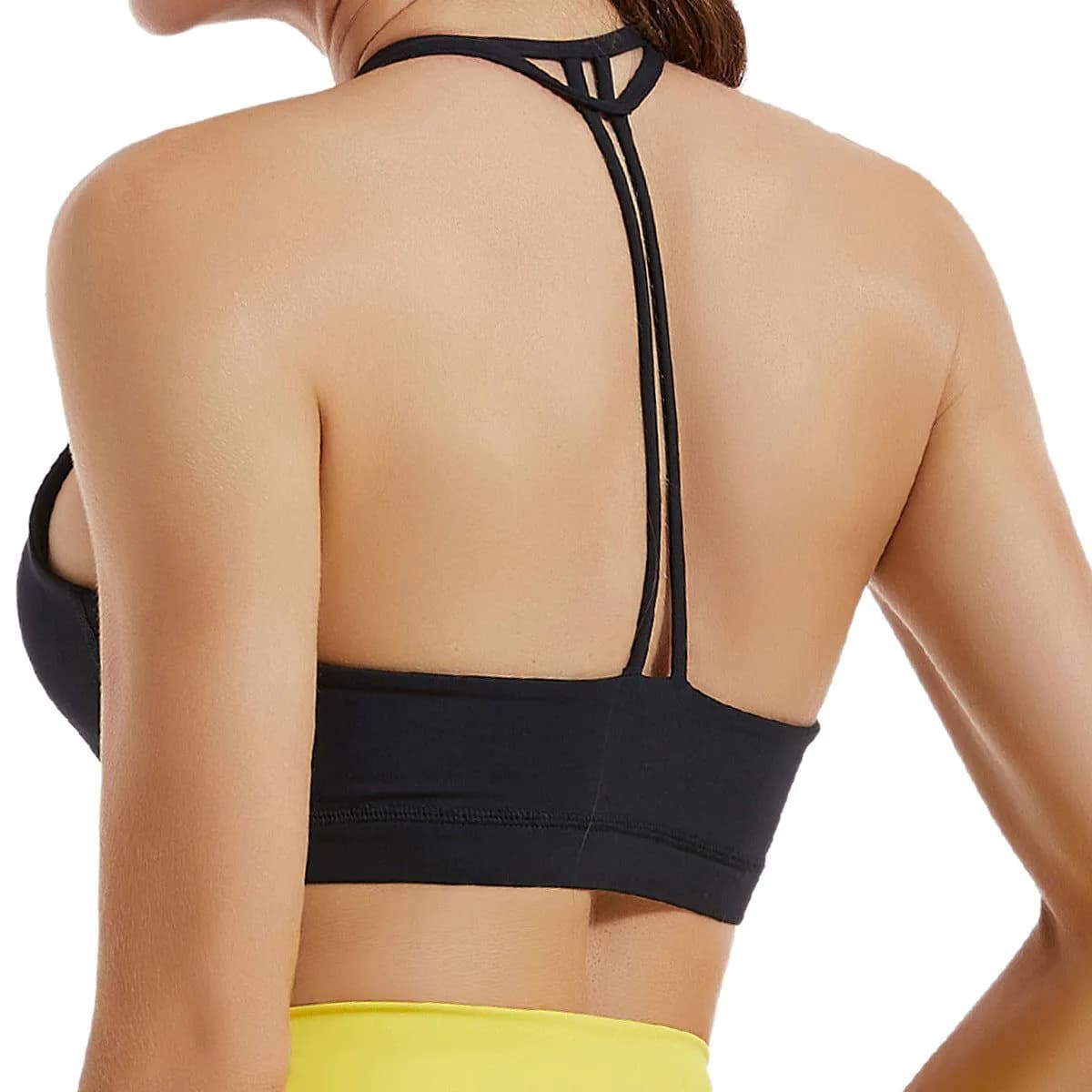image-Womens Shockproof Gathered Fitness Bra for Running and Yoga Nylon Spandex Nude