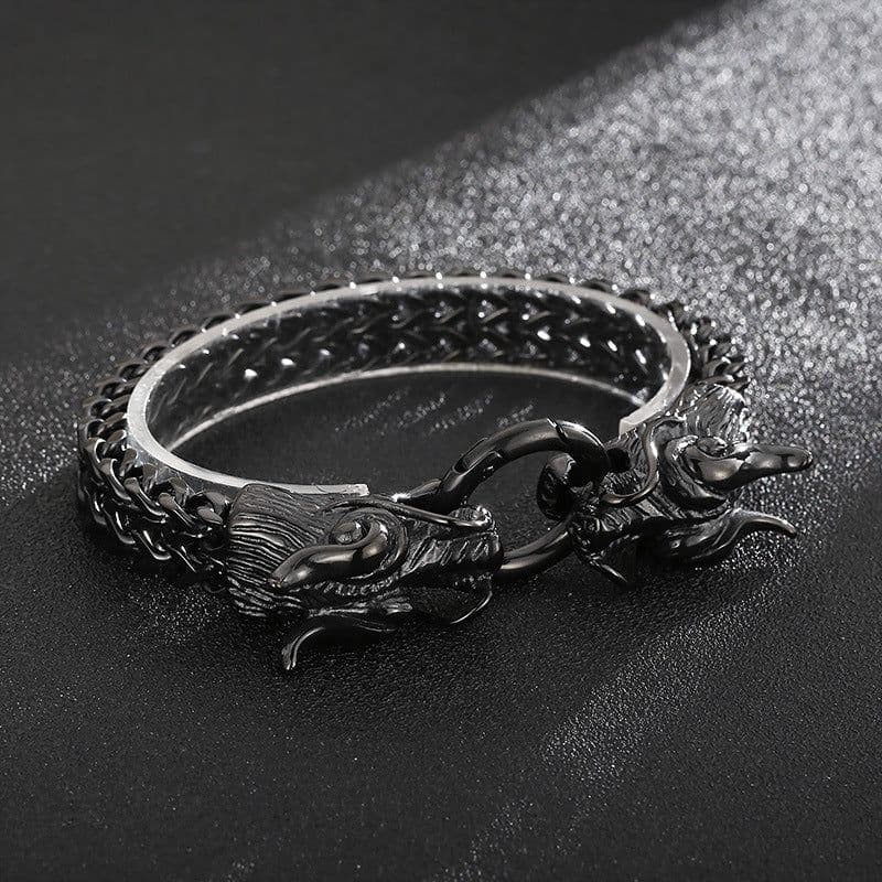 image-European and American Trend Jewelry Wholesale Men's Multilayer Bracelet Domineering Double Dragon Men's Bracelet Faucet Buckle