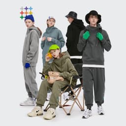 image-Khaki Velvet Hooded Sweater For Men Loose Fit Stand Collar Patch Pocket XL