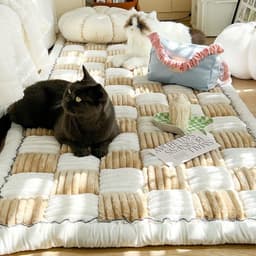 image-Foreign trade thickened ins wind cream color autumn and winter plush bedside mat non-slip rectangular bun mat tatami mat