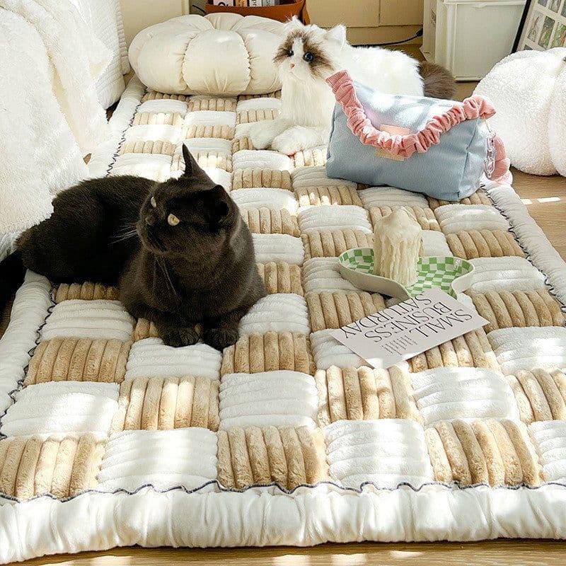 image-Foreign trade thickened ins wind cream color autumn and winter plush bedside mat non-slip rectangular bun mat tatami mat
