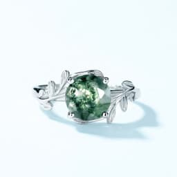 image-European and American cross-border hot sale S925 silver green moss ring water grass agate stone ring unique elegant temperament European and American style