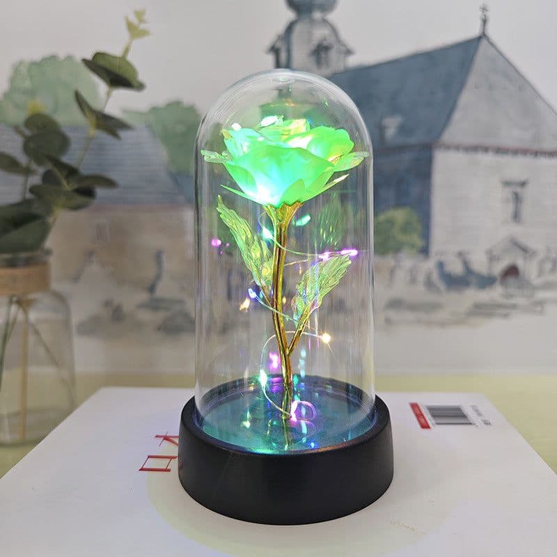 image-Gold Foil Rose in Glass Dome - Preserved Flower Decor