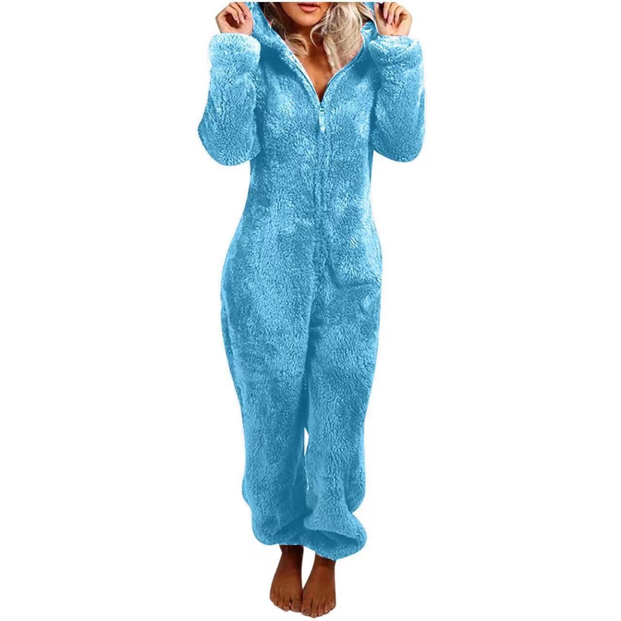 image-Women's Hooded Jumpsuit Fleece - Light Purple 5XL
