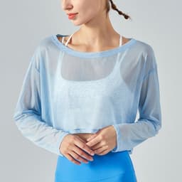 image-Yoga blouse women's loose fitness top light jacket light and breathable mesh yarn round neck spring and summer long-sleeved yoga clothing