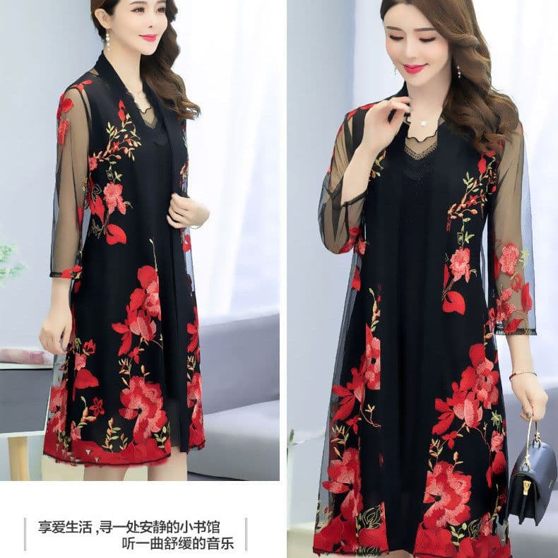 image-Foreign trade 2022 summer new large size women's clothing fat sister 200 catties mesh sunscreen clothing women's mid-length coat thin