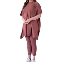 image-Round Neck Two-Piece Set - Yellow-Green Polyester Casual