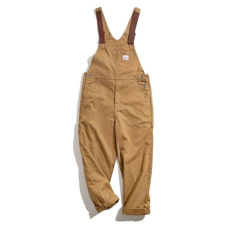 image-Fan Siyuan Retro Khaki Overalls - Men's Straight Pocket Workwear, XXL