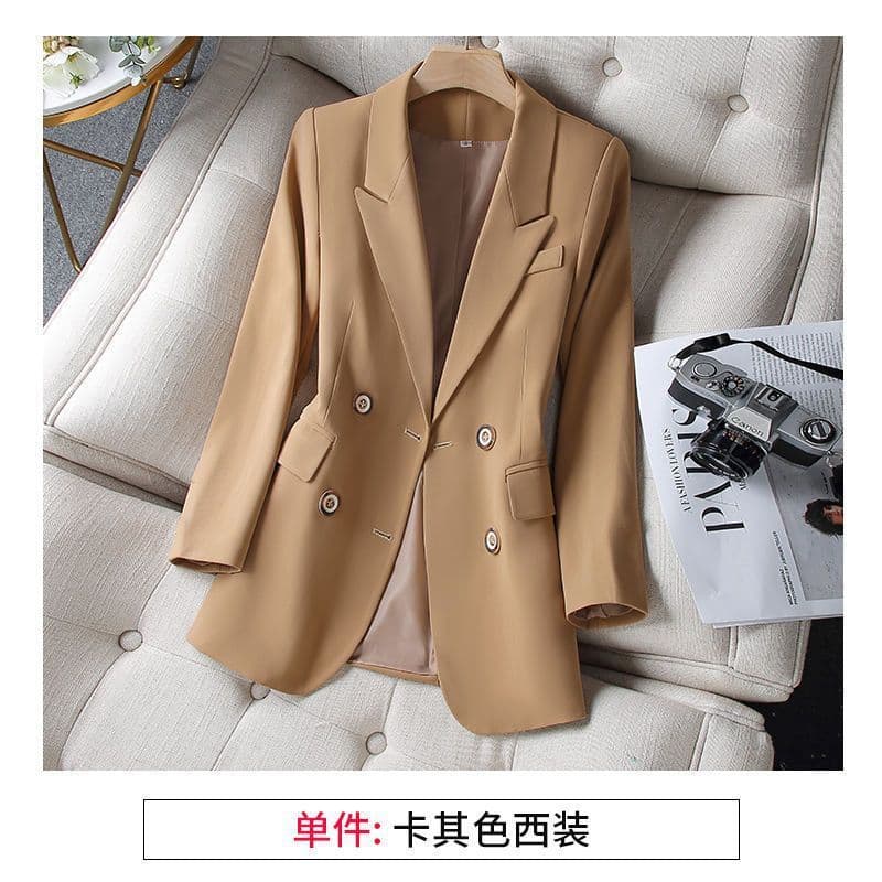 image-Women's Slim Suit Jacket - Apricot Mesh