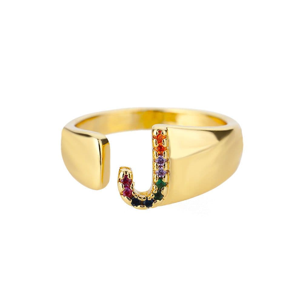 image-Retro Zirconia 26 Letter Adjustable Ring - Personalized Fashion Design