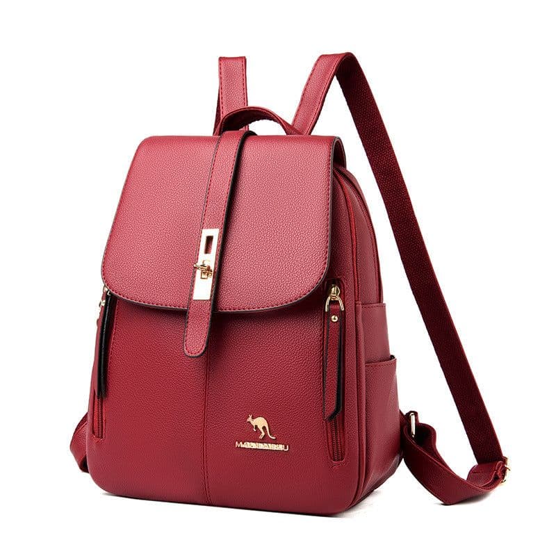 image-Women's Backpack - Black Soft PU Leather Waterproof