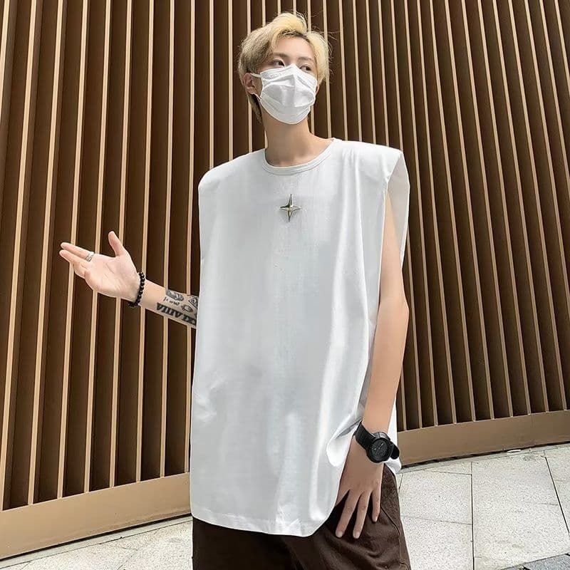 image-Black Padded Shoulder Vest Men's Cotton