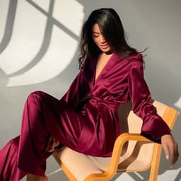 image-Ice Silk Pajama Set - Long Sleeve Nightgown Women's