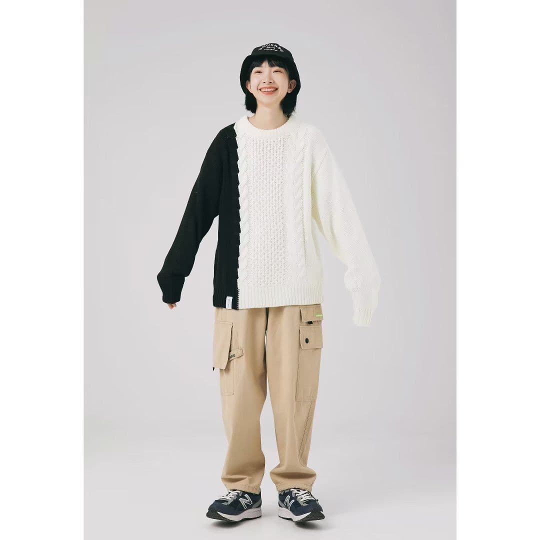 image-Couple Sweater - Color Block Knit Dark Style