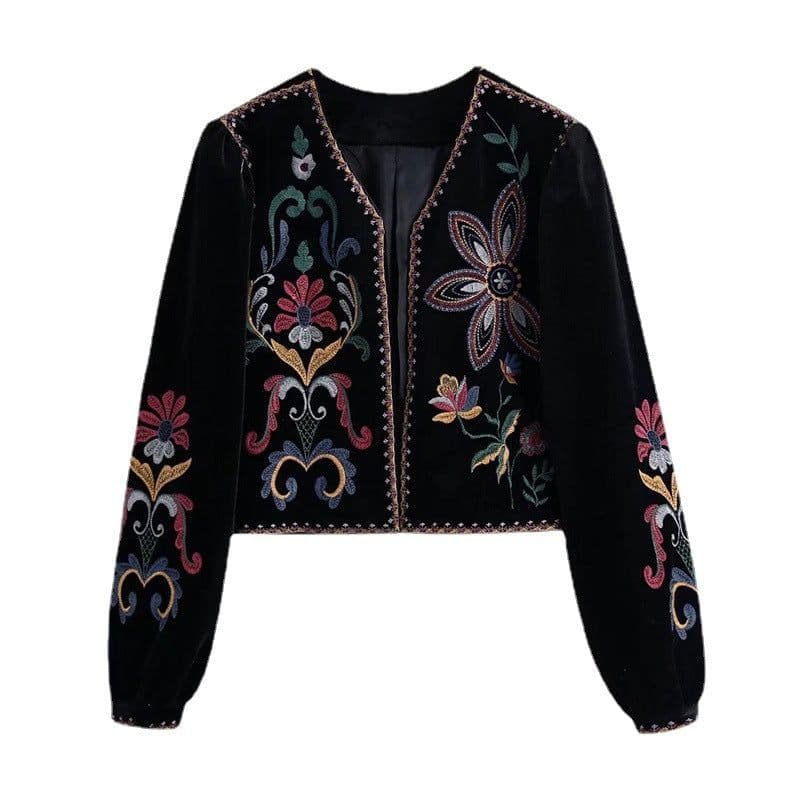 image-Polyester Embroidered Cardigan - V-Neck Long Sleeve