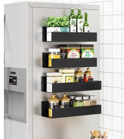 image-Magnetic Refrigerator Storage Rack - Black 4-Tier