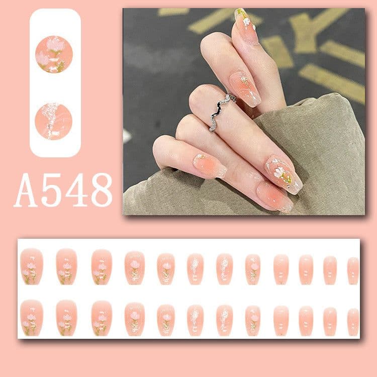 image-Summer fresh, sweet and cool style manicure, wearable nail pieces, French line blending, removable fake nail pieces, finished products wholesale