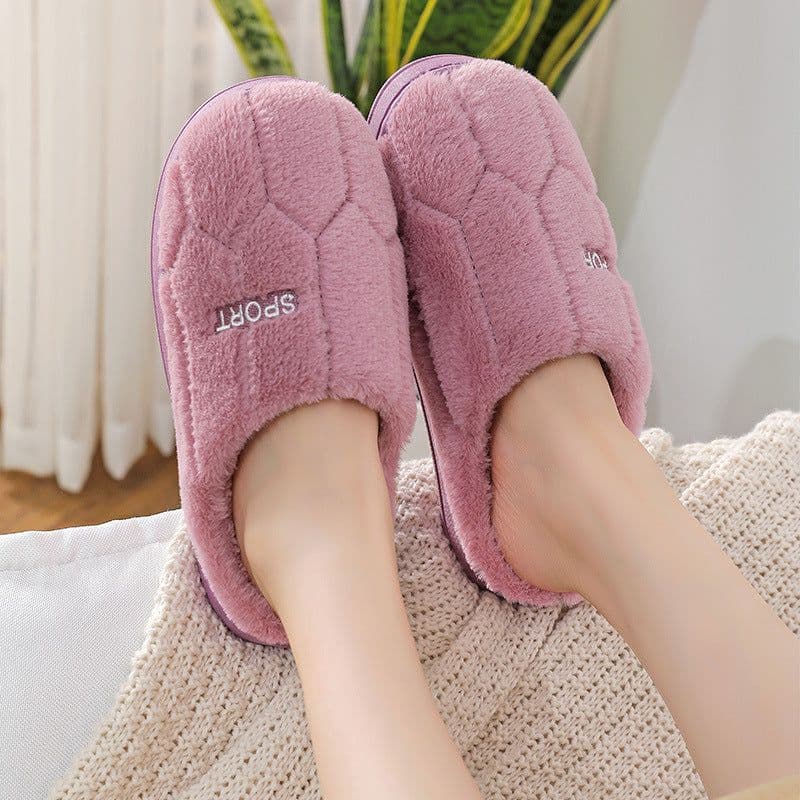 image-Gray Pig Plush Cozy Cotton Flip Flops, Diamond Purple, Size 44-45, Unisex