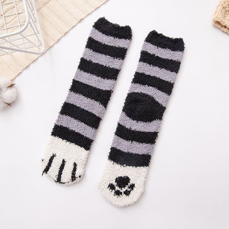 image-Coral Velvet Winter Warm Thickened Cat Socks for Women - Blue Medium Tube