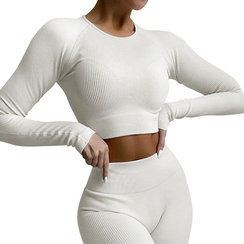 image-2021 Yoga Suit - Brown Four-Piece Set, Short Sleeve, Leggings, Size S